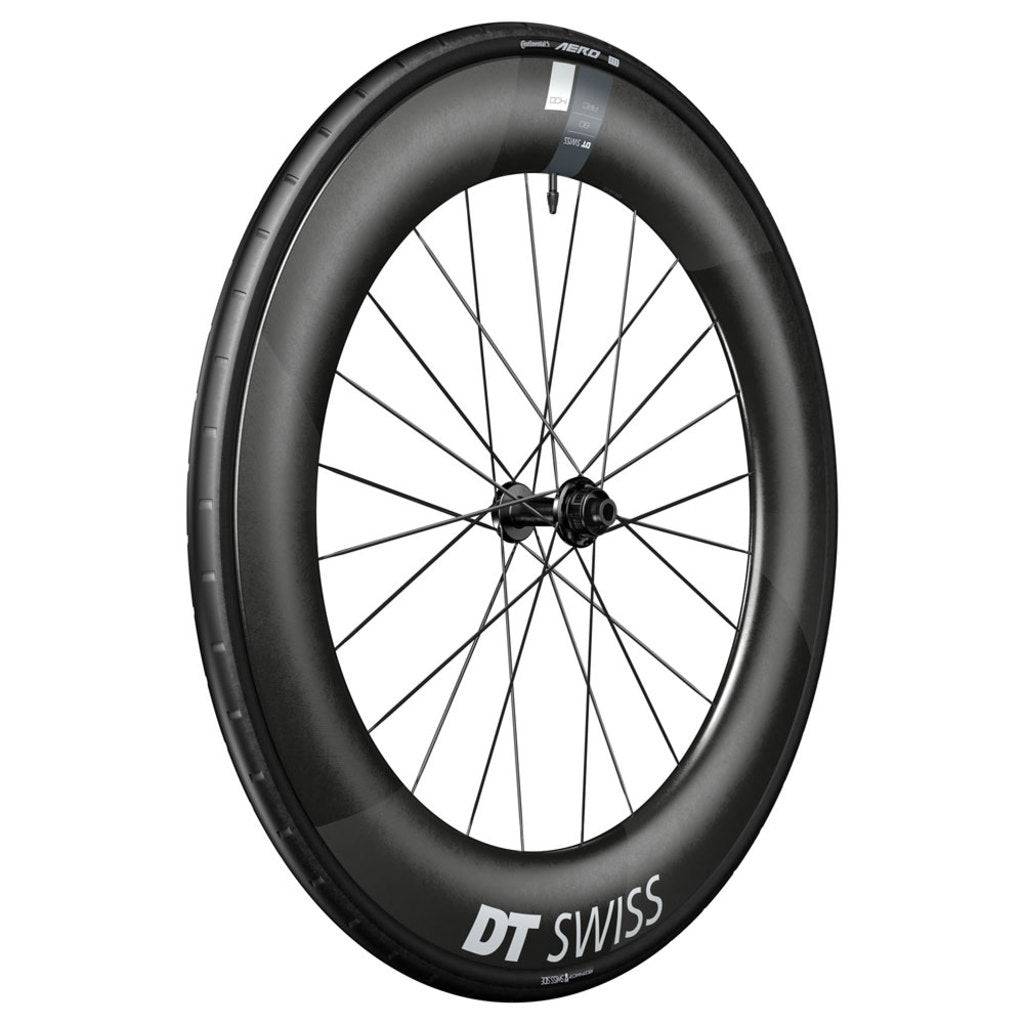Voorwiel 28" DT Swiss ARC1400 Dicut 80 DB WTS carbon zwart voor racefiets, lichte en aerodynamische wielset.