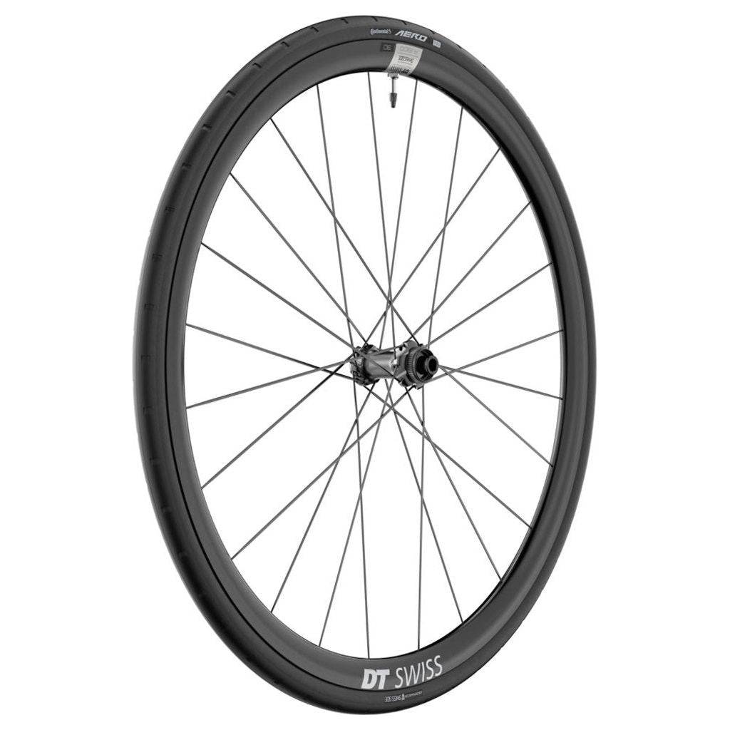 Zwart 28-inch DT Swiss A1800 Spline 30 DB WTS racefietswiel met disc CL aluminium, zichtbaar in de afbeelding.