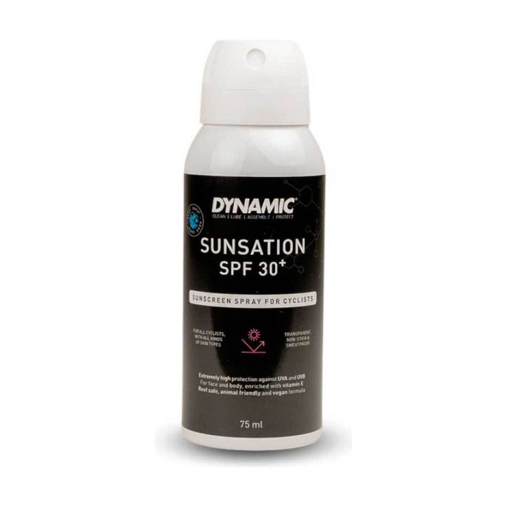 Dynamic Sunsation SPF 30 zonnebrand spray in een 75 ml fles, 360° spray voor gemakkelijke applicatie op de huid.