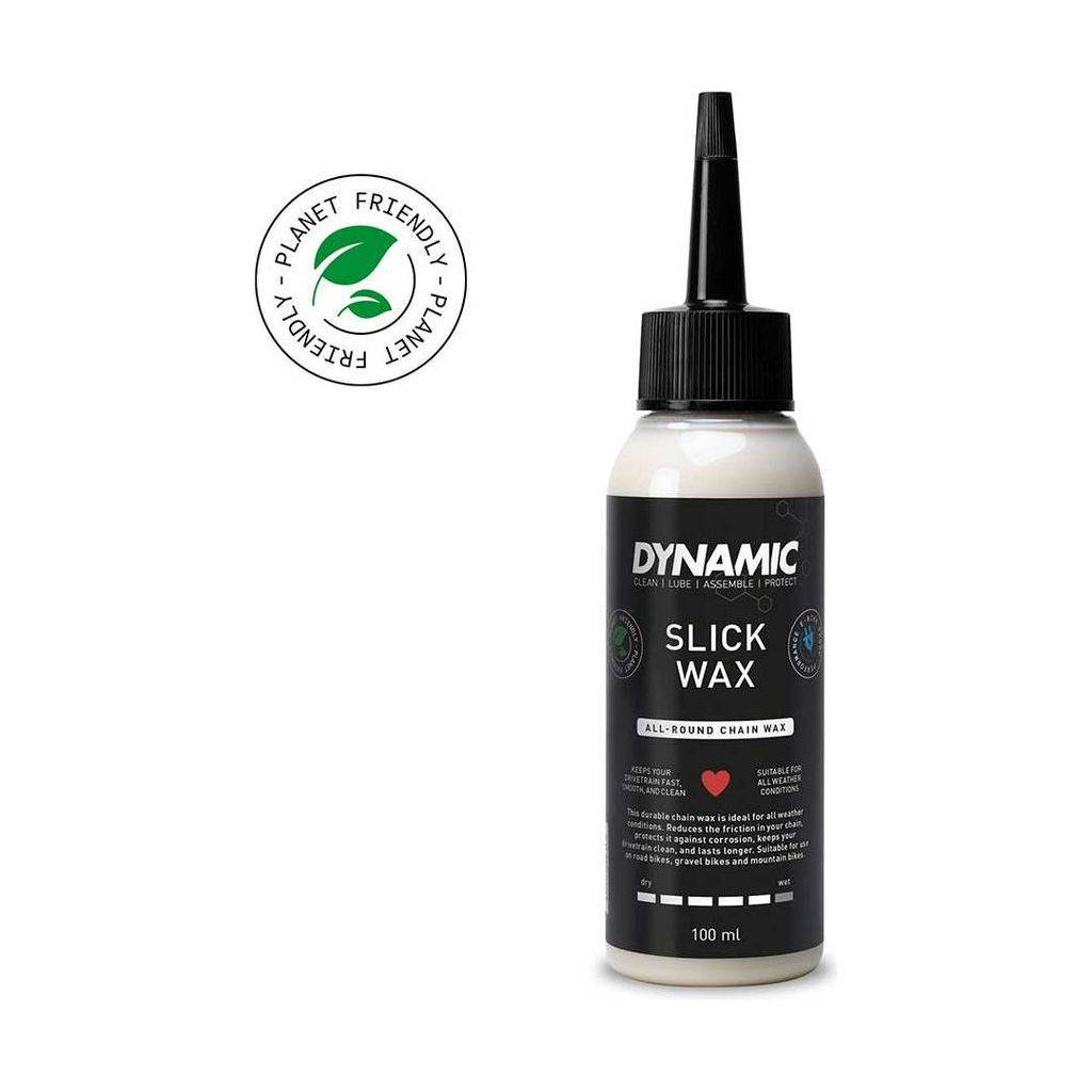 Dynamic Slick Wax Lube wax en olie voor smeermiddelen, met een witte tube en zwarte dop op een witte achtergrond