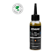 Dynamic Lube smeermiddel voor fietsaandrijving, close-up van de fles en het smeermiddel op de ketting