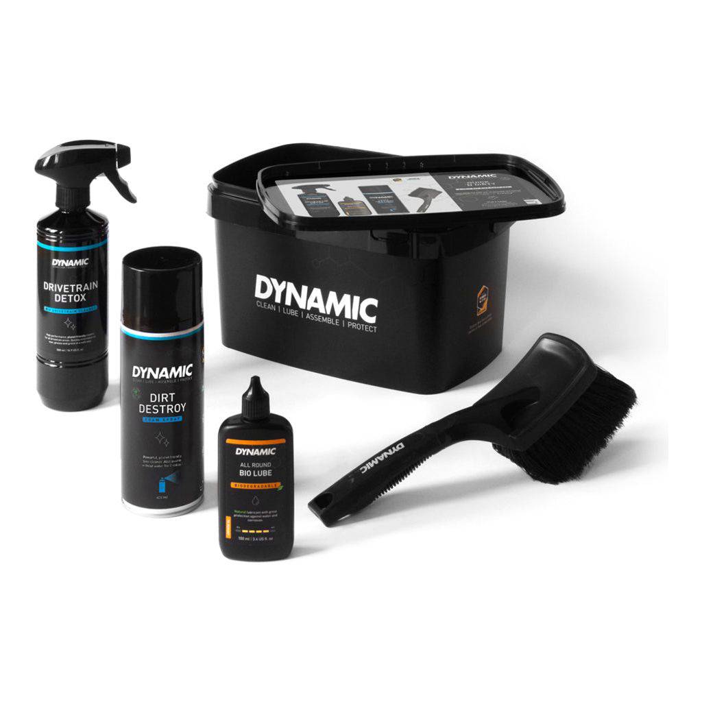 Dynamic Quick N Dirty olie emmer fietsonderhoudsset met schoonmaakborstel en olie voor fietsreparatie en onderhoud