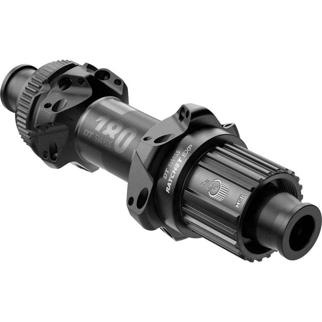 Achternaaf DT Swiss 180 Straightpull SH 12V EXP Race Cer Disc CL Alm 24G zwart, visible in de afbeelding.