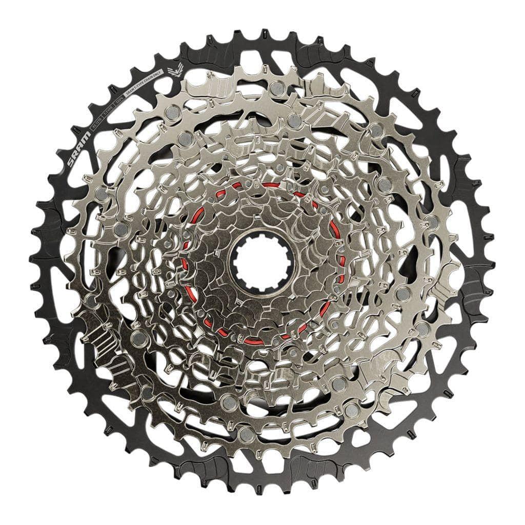 Sram XS1270 T A1 XD 12-speed cassette in zilver en zwart, geschikt voor mountainbikes en stevige ritten