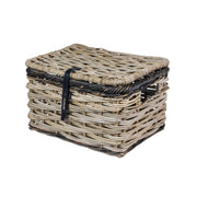 Basil Dijon fietskorf met deksel, rotan mand in grijs en zwart, geschikt voor fietsaccessoires en boodschappen.