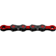 Zwarte KMC DLC12 126 schakels 12-speed ketting met DLC-coating en gewaxte afwerking, geschikt voor fietsen.