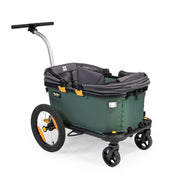 Zwarte Burley Hopper Cargo zitting met zonneklep, geschikt voor fietsaccessoires en kinderzitjes.