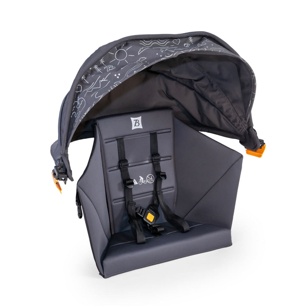 Zwarte Burley Hopper Cargo zitkussen met zonneklep, geschikt voor kinderzitje, comfortabel en weerbestendig.