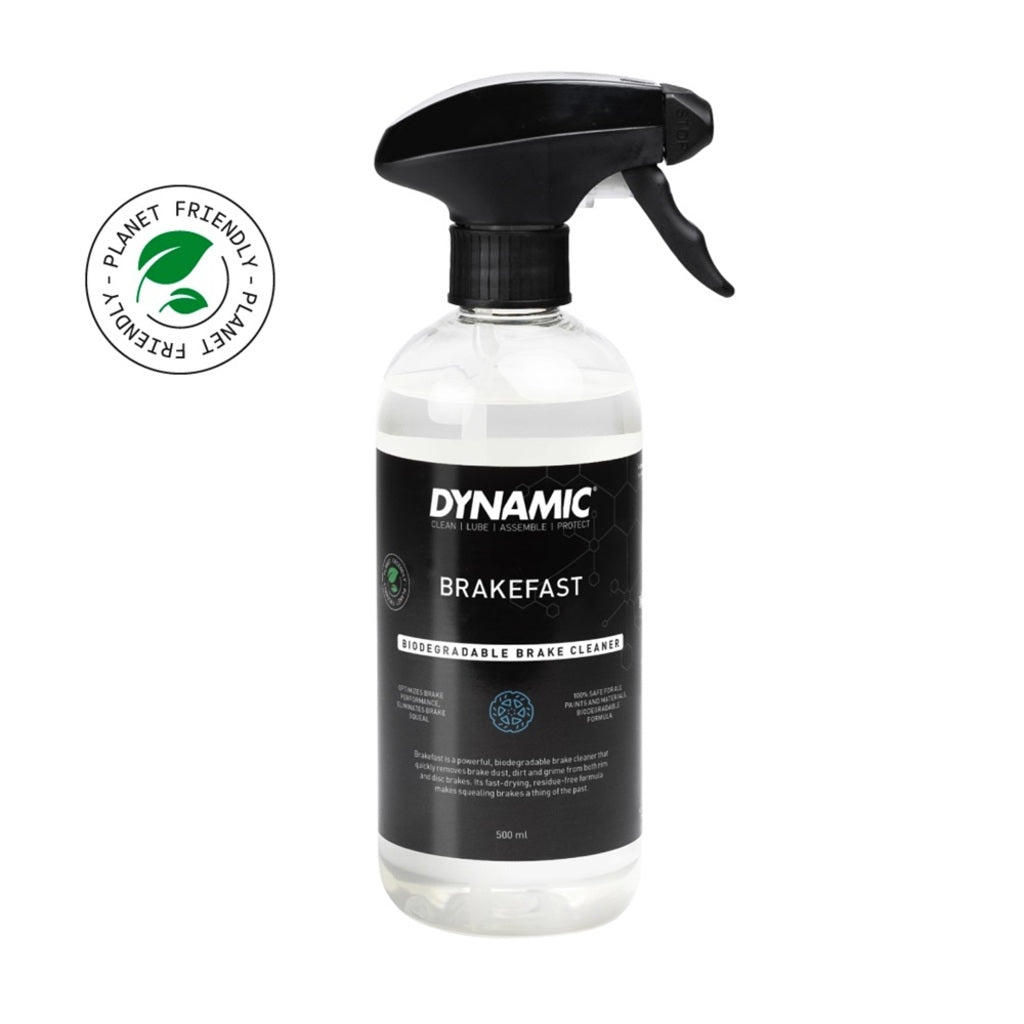 Dynamic Bio Brakefast remreinger 500 ml biologisch afbreekbaar, vloeistof in een sprayfles voor het reinigen van remmen.