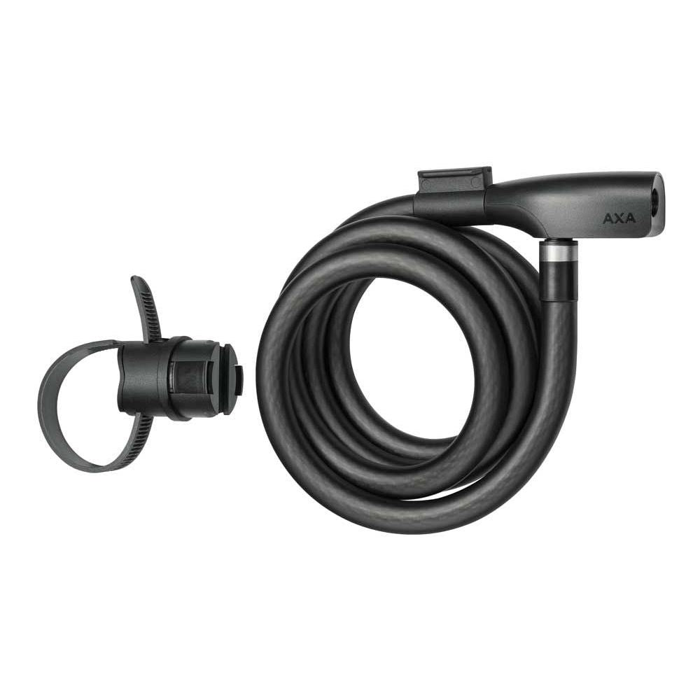 Axa Resolute 15 mm kabelslot met houder, stevig slot voor beveiliging van kabels en draden, zwart kunststof ontwerp.