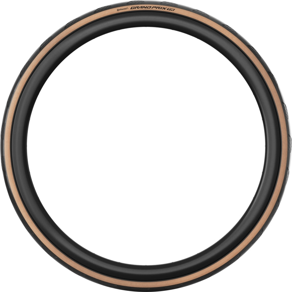 Continental 28-inch Grand Prix TR TLR vouwband voor racefiets, close-up van de banden met profiel en velg.