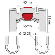 Zwarte KLICKfix stuuradapter voor 22-26 mm stuurbuizen, geschikt voor fietsaccessoires en montage.