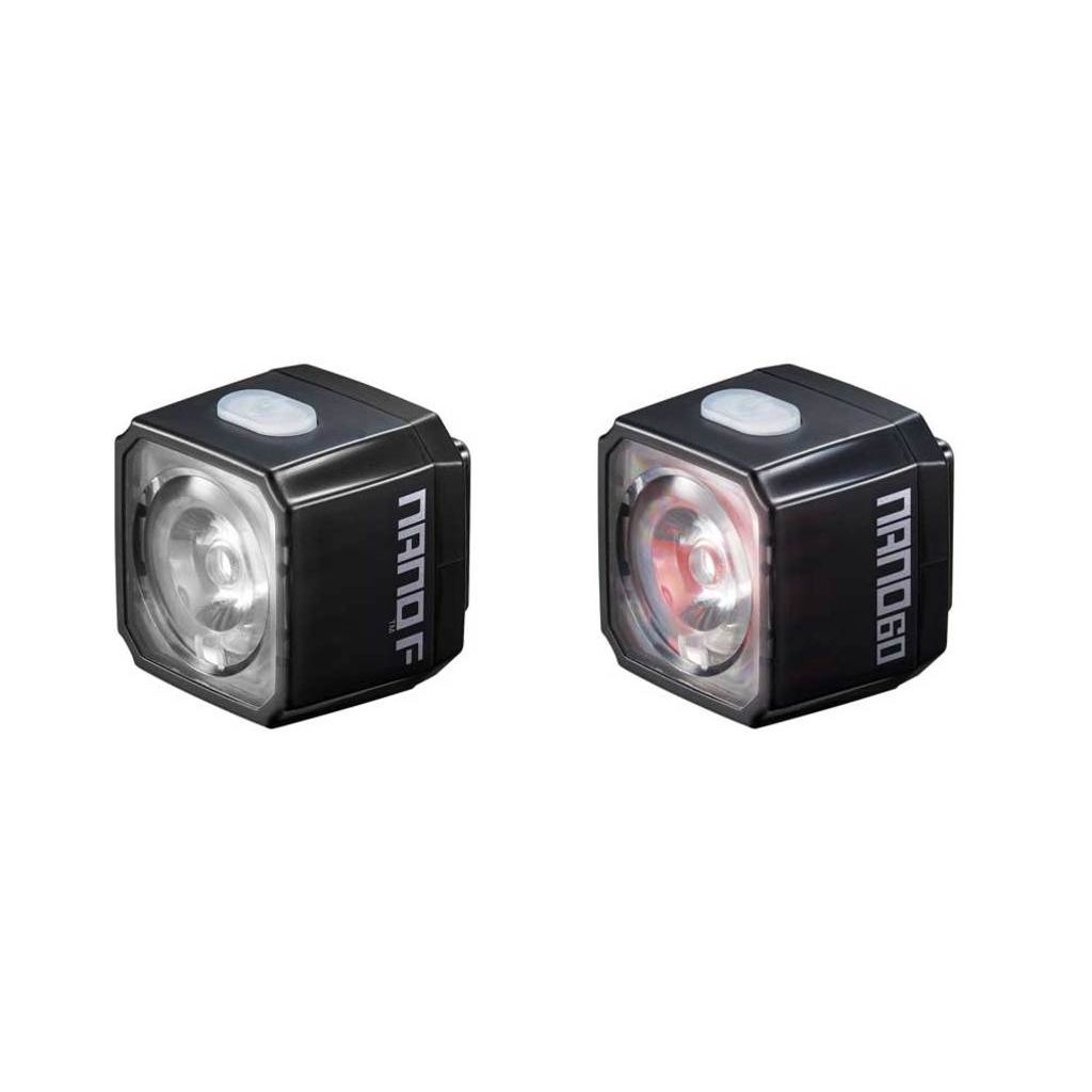 Cateye Nano F en Nano 60 lampset met USB-C, zwarte verlichtingsset met 100 en 60 lumen voor fietsveiligheid.