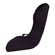 Polisport Mini Pelican Mesh peuterstoel met 5-puntsgordel in zwart, close-up van de zitting en veiligheidsgordel.