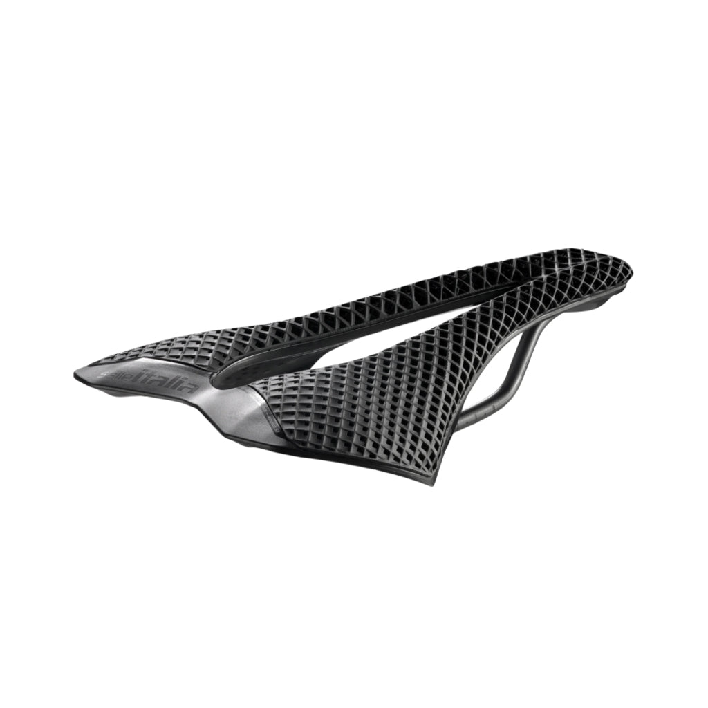 Selle Italia SLR Elite 3D racefiets en MTB zadel met 3D-geprint bovenwerk in antracietkleur, comfortabel en lichtgewicht.