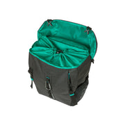 Zwarte gemêleerde Basil Discovery 365D M enkele fietstas met 9 liter inhoud, bevestigbaar aan de fiets, zichtbaar van de zijkant