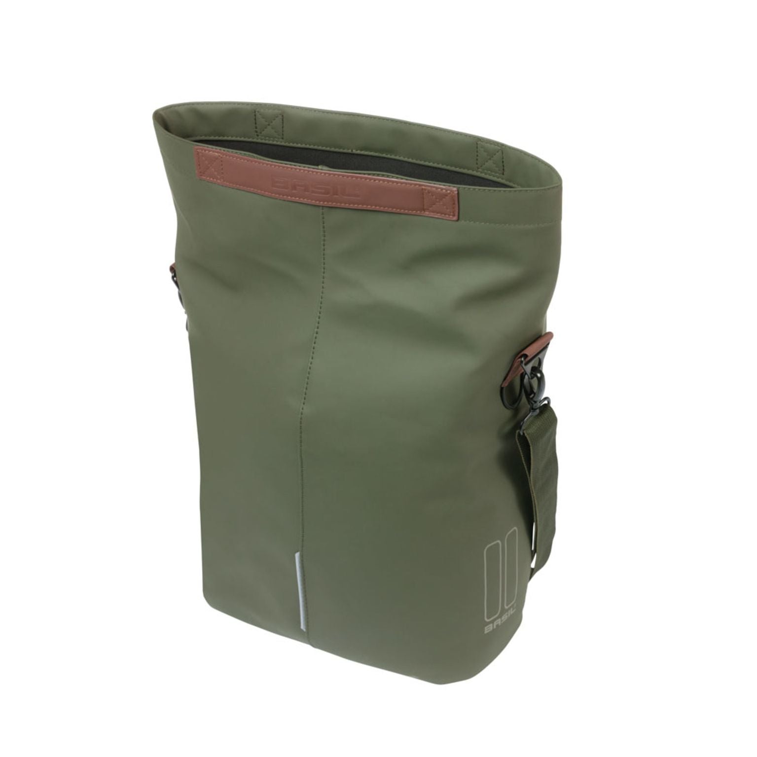 Basil City Shopper fietstas enkel met MIK haken, 14-16 liter, zwarte stoffen fietstassen voor stadsfietsen