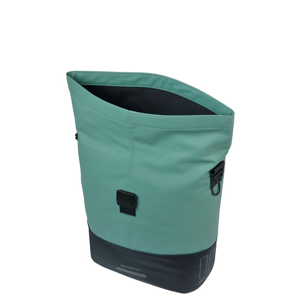 Basil Cove Shoppertas 14-16 l met enkele fietstassen en Mik Hooks, waterdichte boodschappentas voor fietsgebruik