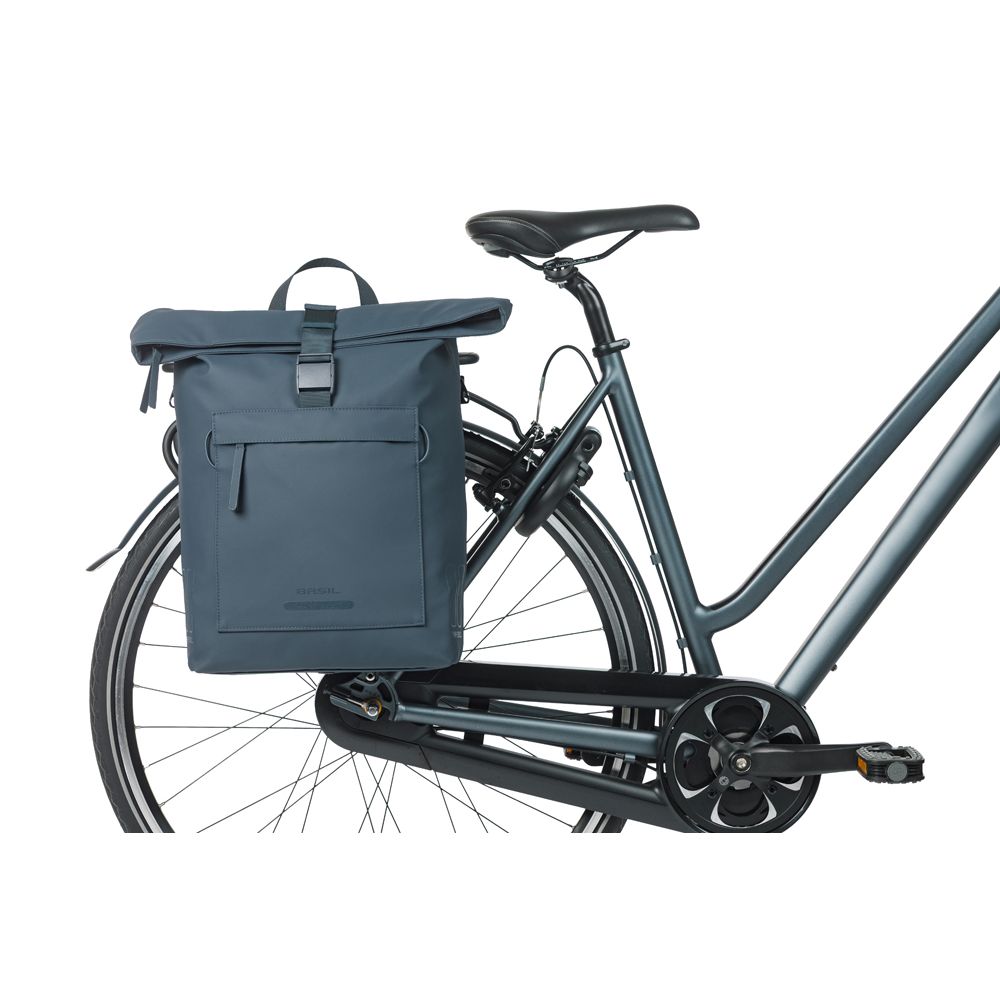 Basil Brooklyn Mik Hooks schoudertas van gerecycled PET, fietstas voor enkel, 17 liter, zwart met verstelbare riem