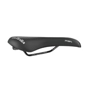 Zwart Selle Italia GT Man Gel Advan L2 zadel met manganese rails, geschikt voor stadsfietsen en e-bikes, zichtbaar van bovenaf.