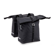 Nieuwe Looxs Cantos dubbele fietstas in zwart, 36 liter, met stevige handvatten en reflecterende details voor veilig fietsen.
