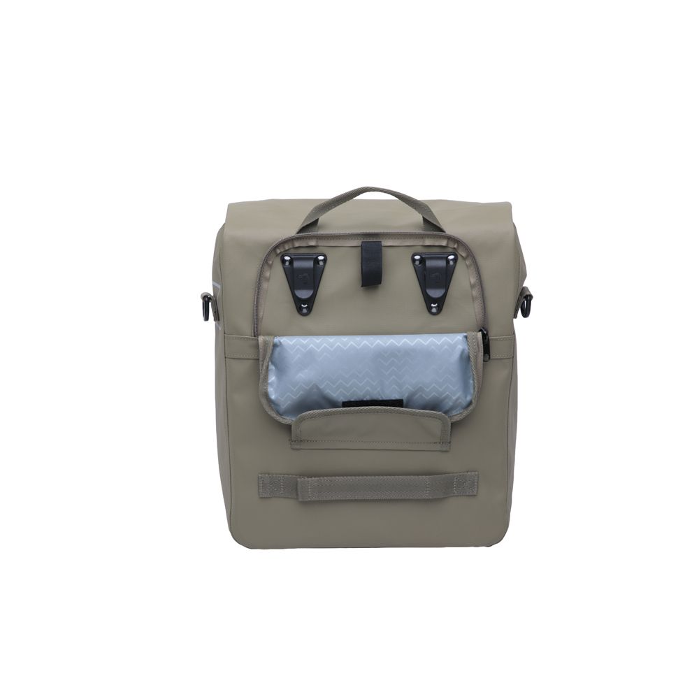 Nieuwe Looxs Leeds enkele fietstas van 19 liter, gerecycled polyester, zichtbaar met reflecterende details en verstelbare riem.
