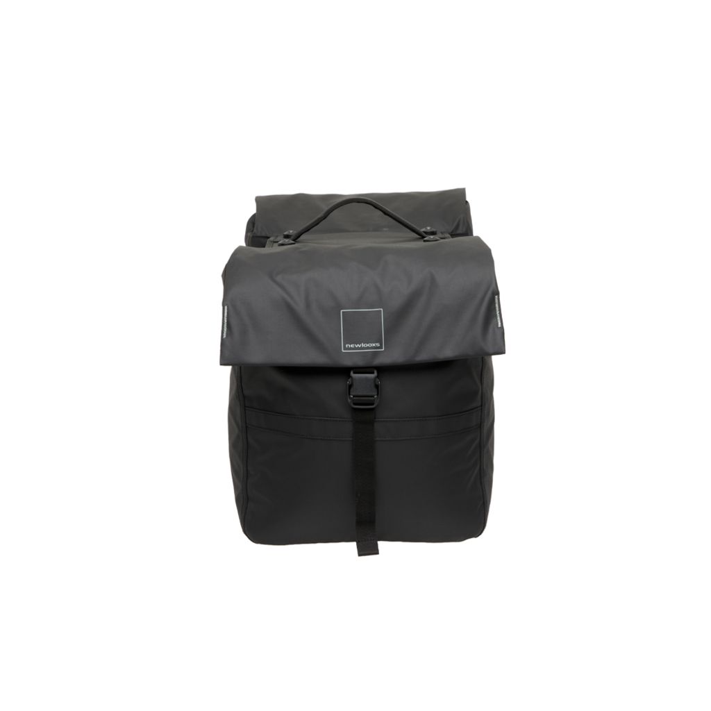 Dubbele fietstas New Looxs Leeds Mik 2.0 met 38 liter capaciteit, zwarte waterdichte tas voor fietstochten