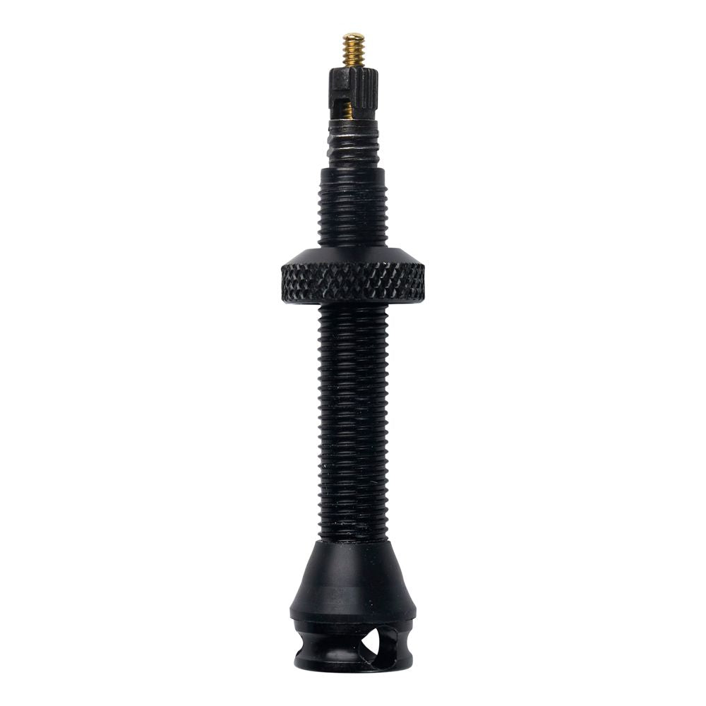 Twee Schwalbe tubeless ventielen voor fietsbanden, inclusief ventielkernen en bevestigingsonderdelen, geschikt voor tubeless systemen.