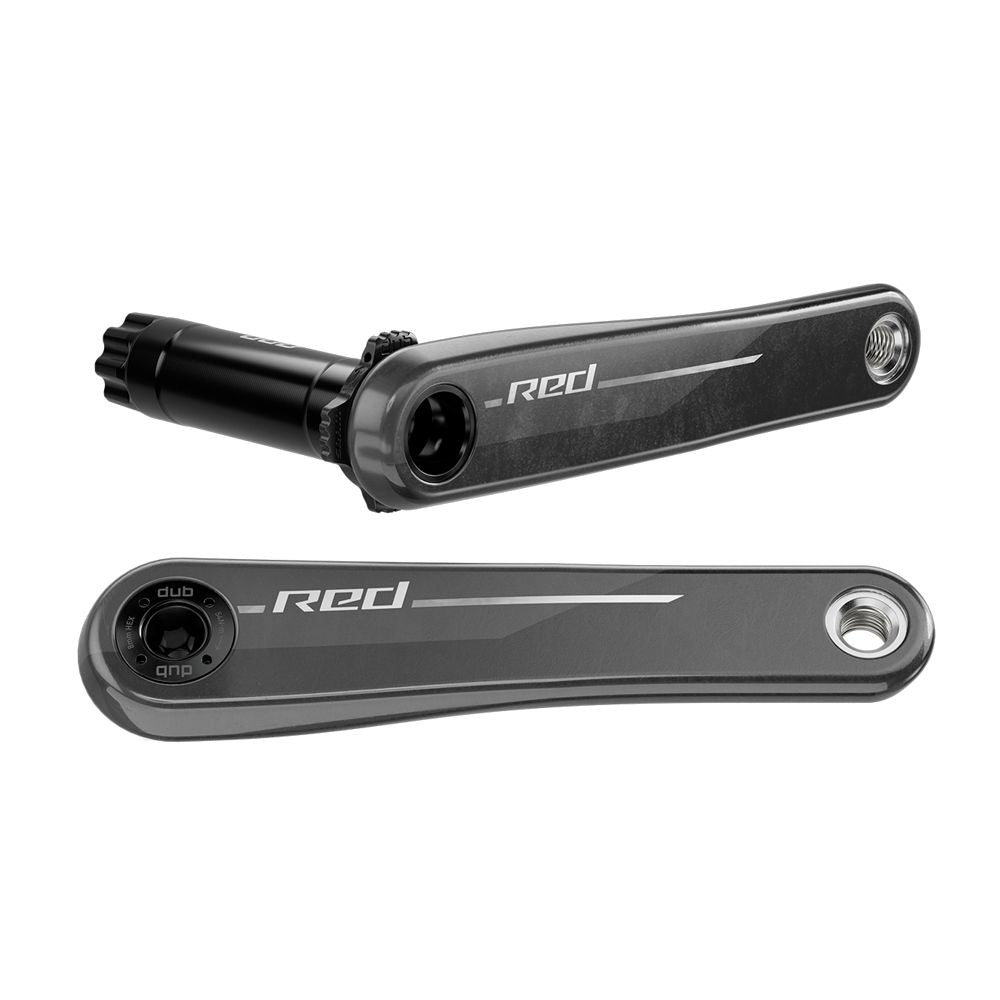 Zwarte Sram Red E1 crankset met DUB as, 150mm, carbon, set van twee, voor high-performance fietscomponenten