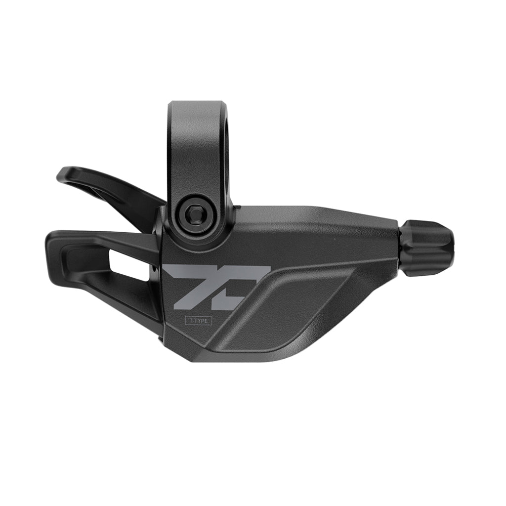 Zwarte Sram Eagle 70 T enkele klik 12-speed achterversnelling shifter met aluminium behuizing, geschikt voor mountainbikes.