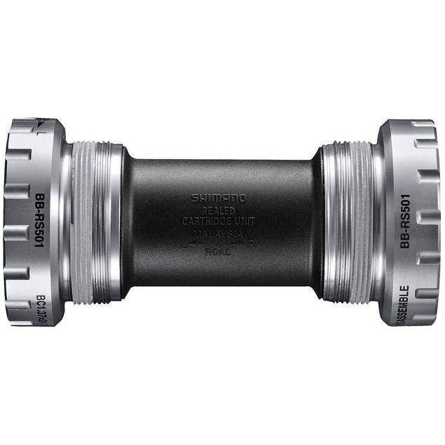 Shimano Tiagra BB-RS501 trapas BSA 68/70 mm Hollowtech, close-up van de trapas met metalen onderdelen en BSA-compatibiliteit