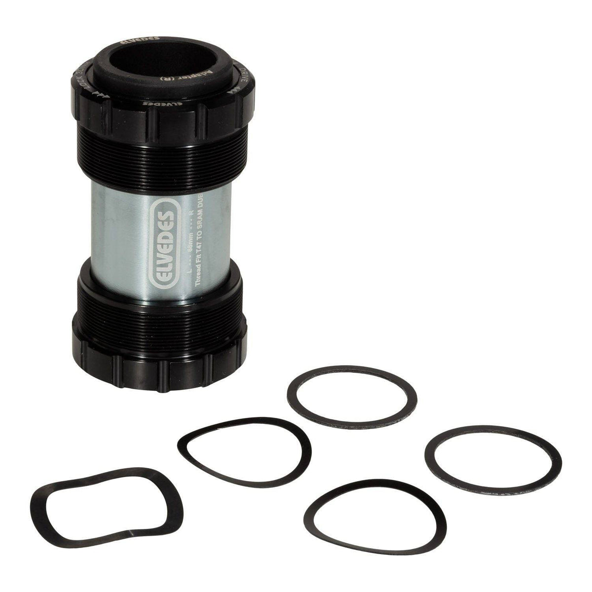 Zwart Elvedes Trapas Cupset Threatfit T47 DUB 68mm, fietsaccessoire met trapas en cupset voor duurzame ritten.
