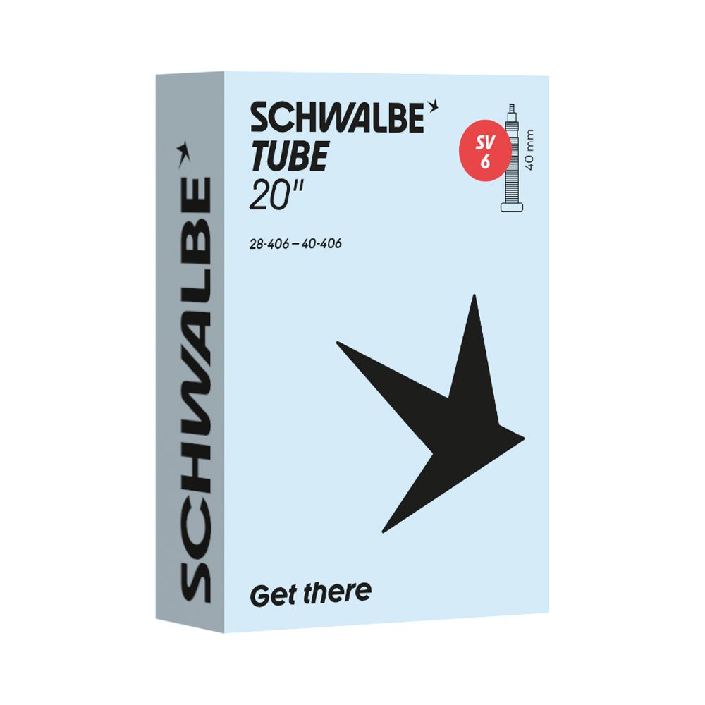 Schwalbe binnenband 20 inch met ventiel van 40 mm, geschikt voor 28/40-406 banden, zichtbaar in de afbeelding