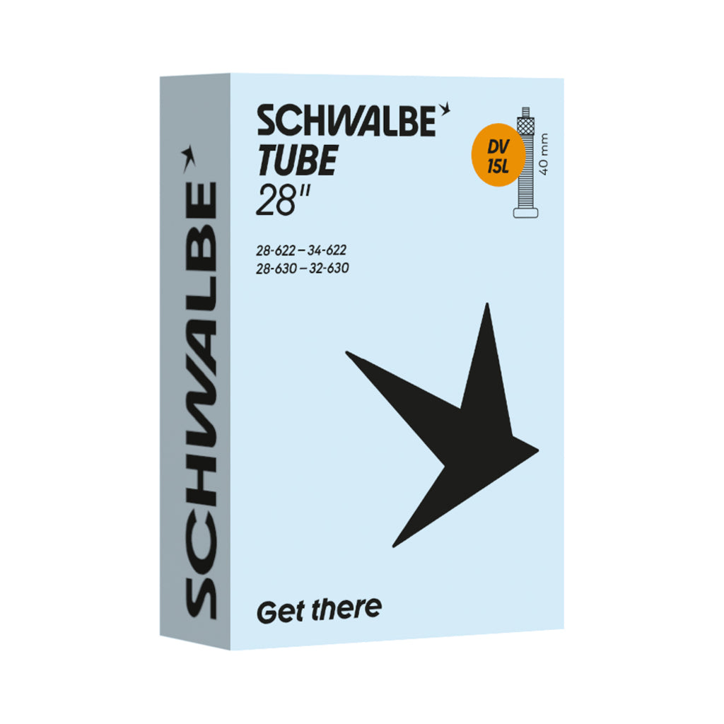 Schwalbe binnenband 28 inch met ventiel, 40 mm, geschikt voor 28/32-622/630 velgen, volledig zichtbaar in de afbeelding