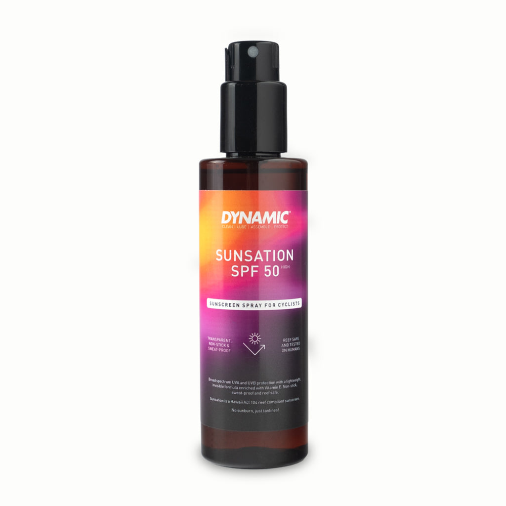 Dynamic Sunsation SPF 50 zonnebrandcrème in een 200 ml fles, zweetbestendig en geschikt voor bescherming tegen de zon.
