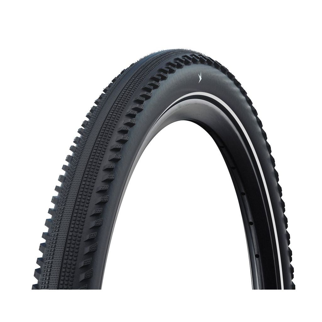 Zwarte Schwalbe Hurricane R-Guard stadsfiets band 28x1.60 met reflectie, geschikt voor comfortabel stadsvervoer.