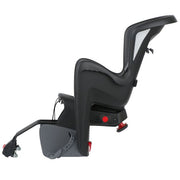 Zwart Polisport Bilby Maxi Rs kinderzitje achter framebevestiging voor fiets, veilig en comfortabel voor kinderen.