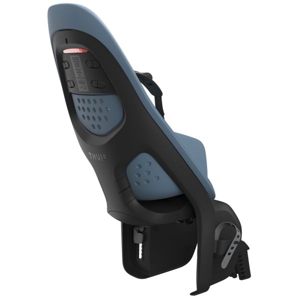 Thule Yepp 2 Maxi framebevestiging achter fietsstoeltje voor kinderen op Dualbeam-ophangsysteem, zichtbaar vanaf de zijkant