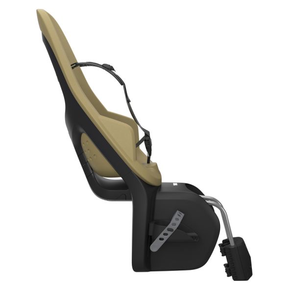 Thule Yepp 2 Maxi achterzitje voor fiets, framebevestiging voor kinderzitje met dualbeam-ophangsysteem, zichtbaar op de fiets.
