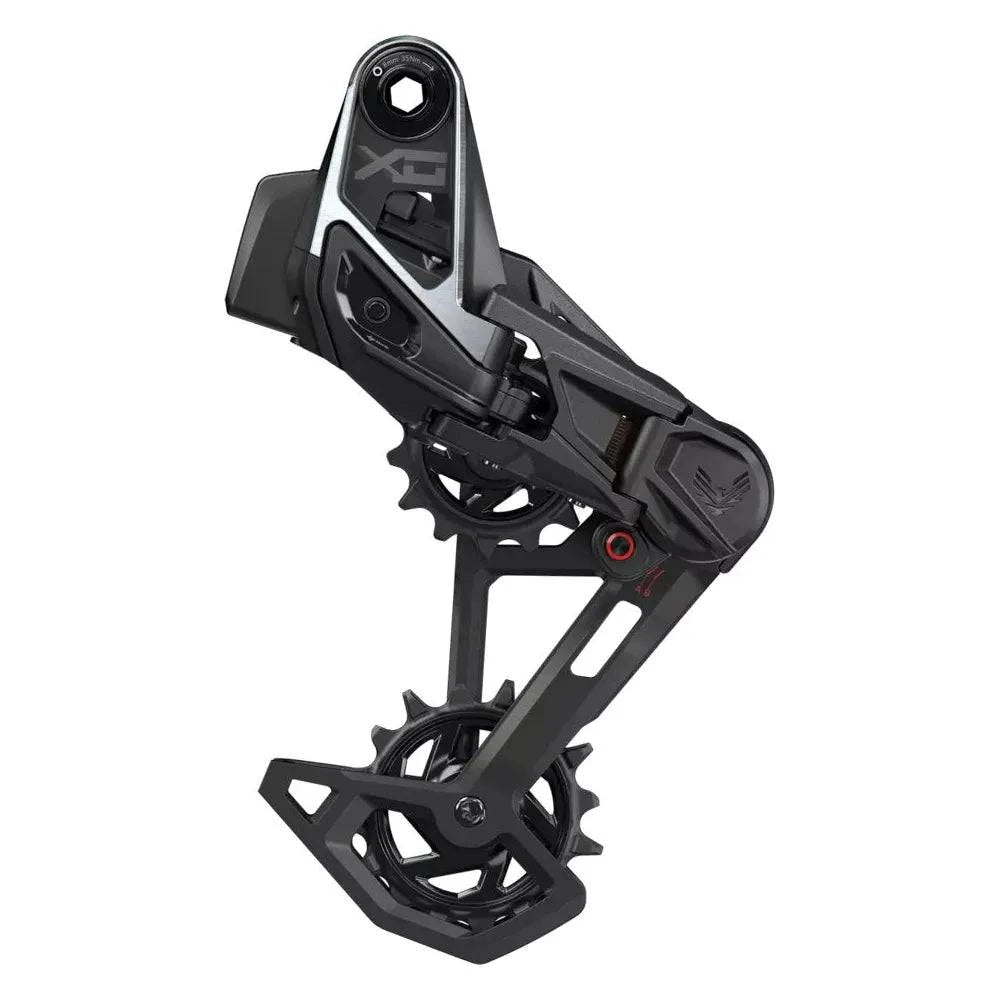 Sram X0 Eagle AXS groepset met draadloze schakeling en derailleur voor mountainbikes, zwart en robuust ontwerp