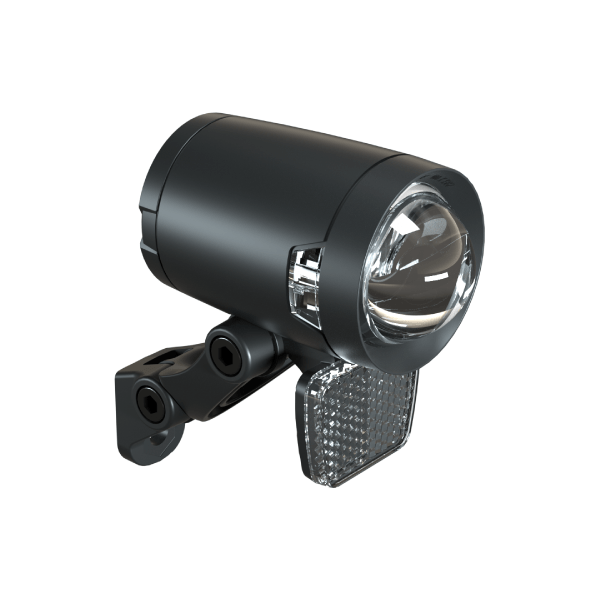 Herrmans H-Black Pro E fietslamp koplamp 6-12V, 230 lumen, heldere verlichting voor fietsen, zichtbaar in de afbeelding.