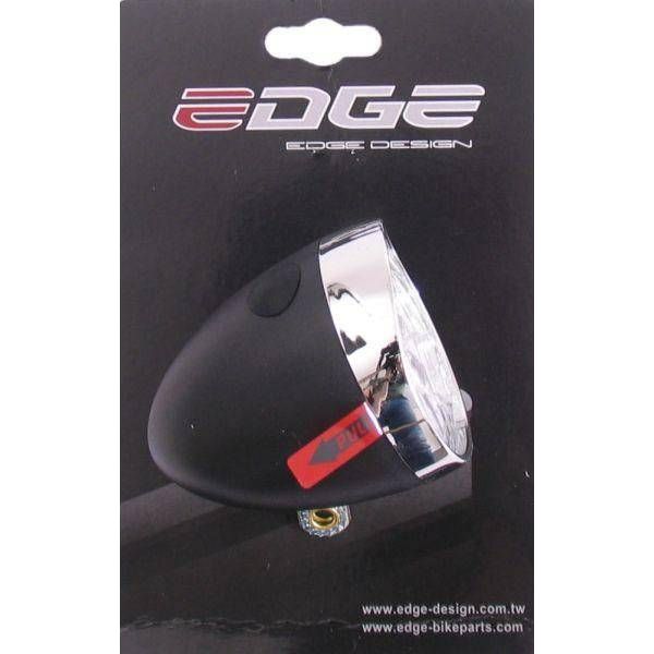 Edge Retro koplamp 3 LED met aan/uit-schakelaar, inclusief batterijen, zwart met chroom afwerking, zichtbaar op de afbeelding.