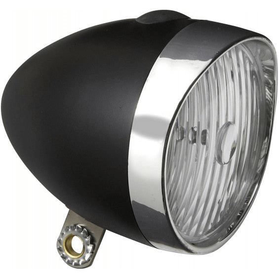 Edge Retro 3 X LED koplamp in zwart/chroom met batterijen, krachtige fietsverlichting voor veilig fietsen.