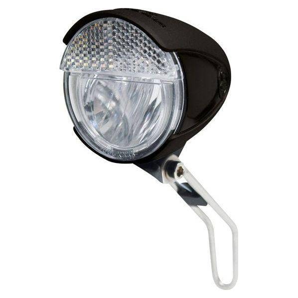 Trelock koplamp LS583 Bike-I Retro zwart met 15-lux dynamomontage, geschikt voor fietsverlichting.