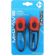 M-Wave Cobra verlichtingset met voor- en achterlicht, ontworpen voor fietsverlichting en veiligheid.
