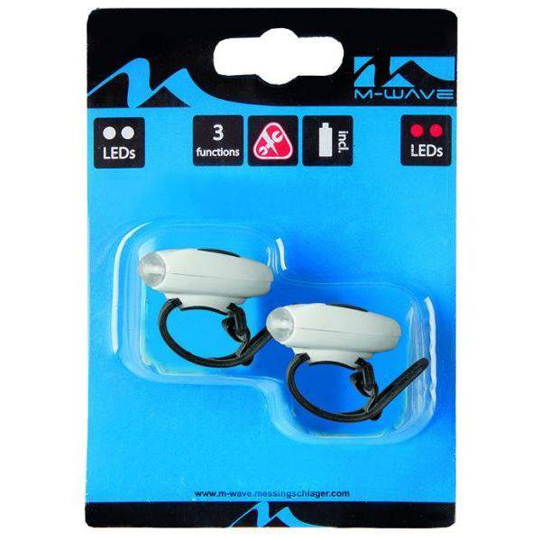 Mini LED verlichtingsset Cobra 3 van M-Wave met heldere LED-lampen voor fietsveiligheid en zichtbaarheid.