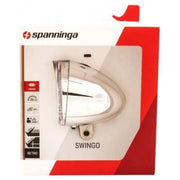 Spanninga Swingo Xdo koplamp in chroom met reflector en dynamo-aansluiting, geschikt voor fietsen.