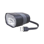 Spanninga Axendo 40 Usb koplamp met krachtige LED-verlichting voor fietsen, in zwart met bevestigingsarm.