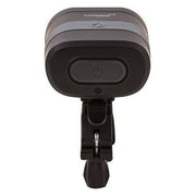 Heldere Spanninga Axendo 40 USB koplamp met witte LED-lamp en bevestigingsbeugel, geschikt voor fietsverlichting.