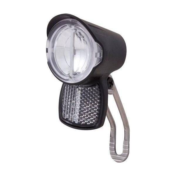 Spanninga Brio Xdo koplamp voor dynamo, heldere fietslamp met bevestigingsbeugel, geschikt voor stadsfietsen en e-bikes.